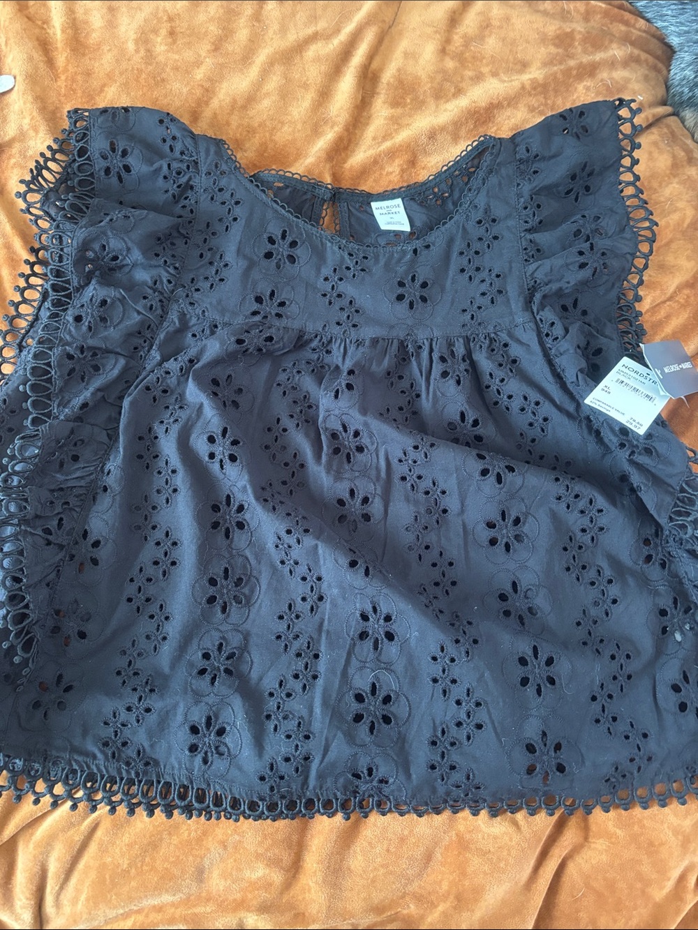 Madewell Black Eyelet Ruffle Sleeve Blouse